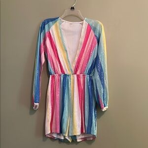 Colorful Striped Long Sleeve Romper Shorts Size M